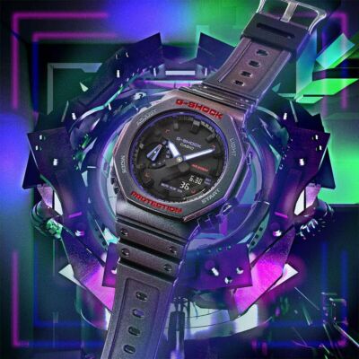 再値下げG-SHOCK GA-2100AH-6AJF パープル カシオーク CASIO G-Shock Bluetooth Purple Green Polarised Analog-Digital