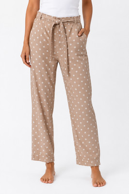 Bonmarche Hose UK 18 Polka Dot Tie Waist Beige Leinenmischung Cropped GUC