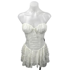 NEW Fashion Nova White Floral Lace Strapless Bandeau Bustier Corset Tube Dress S