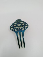 Antique Art Deco Blue Celluloid Hair Comb With Rhinestones