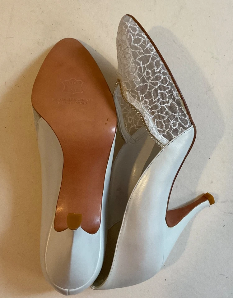 Escarpins En Cuir et tulle blanc - Stuart Weitzman- des années 80- 40,5 - Photo 3/4