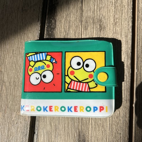 Vintage 1993 Sanrio keroppi Kerokerokeroppi Frog Wallet Green Bifold Vinyl Japan - Picture 1 of 11