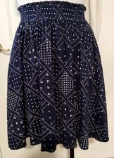 Vintage ADRIENNE VITTADINI Sport Women Large Cotton Navy Cream Geometric SKIRT
