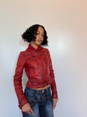 Patrizia Pepe Genuine Leather Jacket Red Sz Small
