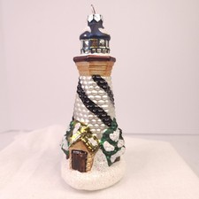 Vintage Lighthouse Blown Glass Christmas Ornament Cape Hatteras