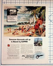 Pan Am Hawaii Clipper Travel Ad 1940s WWII Era Vintage Airline Ephemera