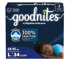 Large Goodnites Boys' Nighttime Underwear 34 Ct 2 Packs of 17 