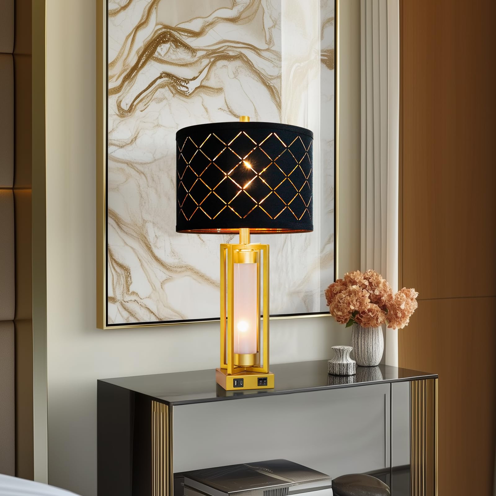 Set of 2 Modern Table Lamps for Living Room Bedroom with USB +A, Rustic Night...