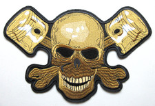  LARGE SKULL  PISTONS BIKERS VEST JACKET IRON ON PATCH - 10 1/4" W x 6 1/2" H