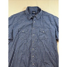 Wrangler Western Shirt Pearl Snap Plaid Short Sleeve Blue 3xlt Wrangler Western Shirt Pearl Snap Plaid Short Sleeve Blue 3xlt