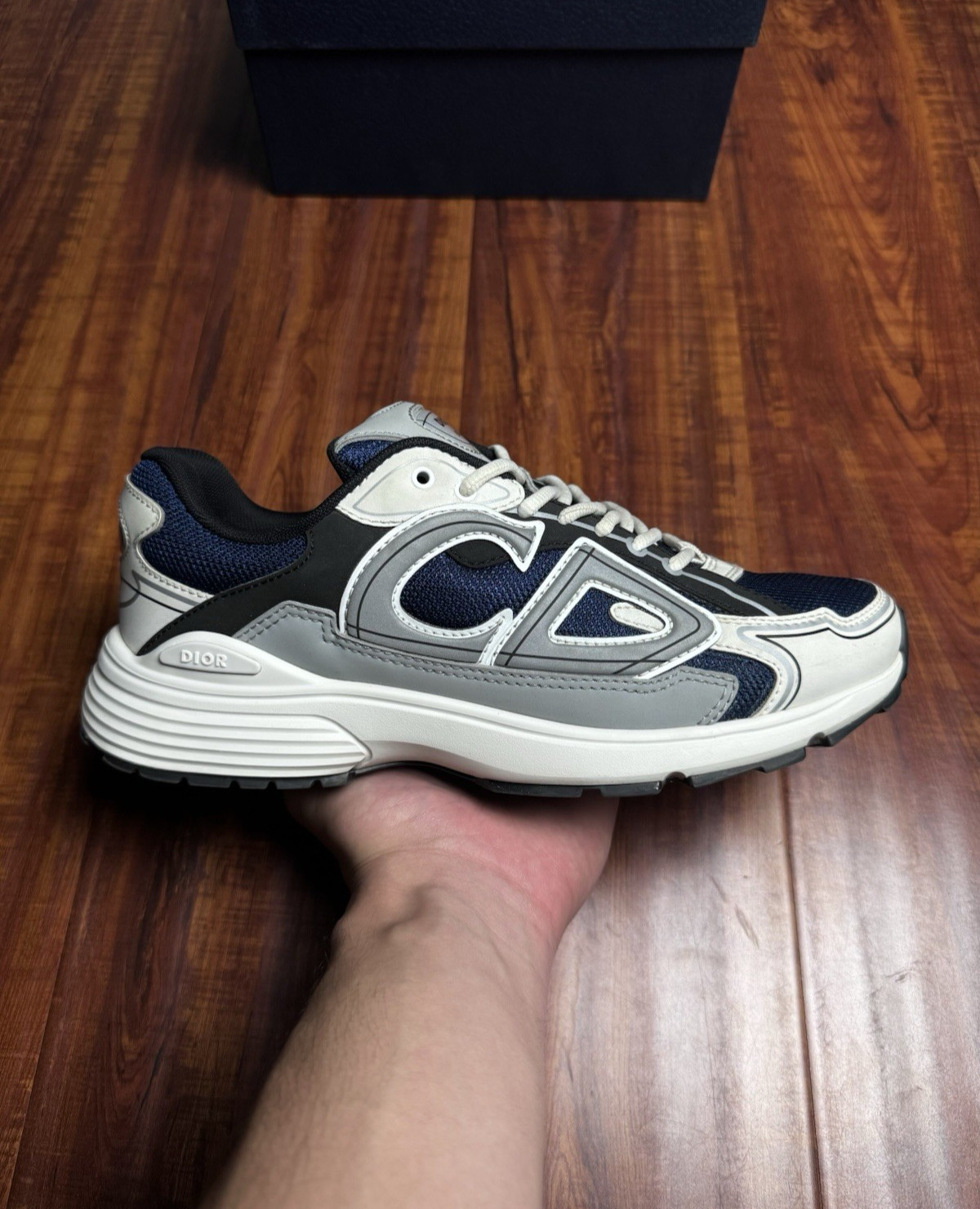 Dior B30 Reflective CD Mens White Navy Blue Grey Black Sneakers - Size 42D 9US image 4