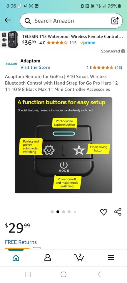 Adaptom Remote for GoPro | A10 Smart Wireless Bluetooth Control with Hand Strap - Image 2 of 4