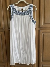 LUXOLOGY Womens White Sleeveless Dress ~ Size XL ~ Embellished Trim ~Lined