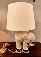 Pottery Barn Kids White Ceramic Elephant Lamp Clear Base Shade EUC RARE