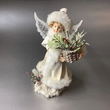Roman Inc Snow Angel Figurine W/ Faux Fur Trim & Acrylic Icicle Wings Detailed