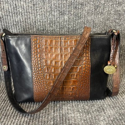 Vintage Brahmin Erica Brown Black Croc Embossed Leather Crossbody Bag USA 2 Tone