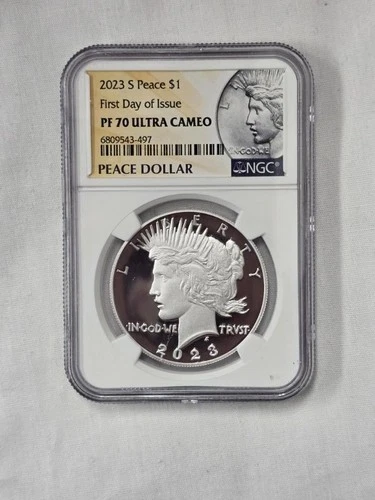 2023 S Peace $1 First Day of Issue PF 70 Ultra Cameo NGC Peace Dollar