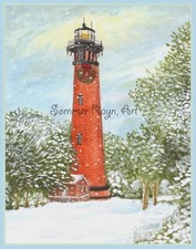 Currituck lighthouse Christmas card, winter, OBX, North Carolina, notecard 816