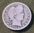 USA - Old Barber Silver Quarter 1914- 90% Silver!