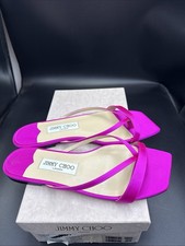 JIMMY CHOO Maelie Fuchsia Pink Satin Flat Slip On Sandals Uk 4.5 Eu 37.5 Was£395