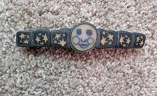 Vtg anthropomorphic barrette celestial hair clip moon face stars cobalt blue