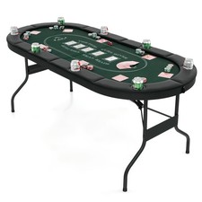 COSTWAY Foldable Poker Table for 8 Players Portable Oval Card Board Game Table