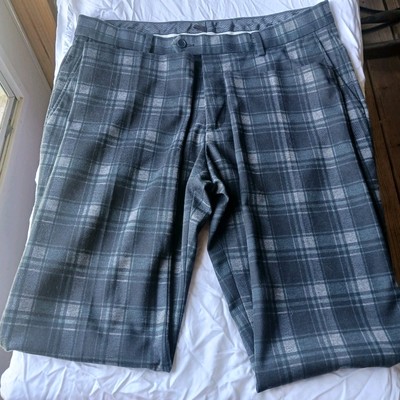 Friday Threads Men's Slacks SlimFit Performance Fabric 36x32 Navy/Green Plaid 
