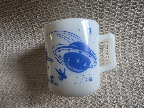 Hazel Atlas Milk Glass Childs Mug Blue Buck Rodgers Vintage