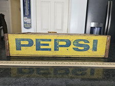 Pepsi Vintage Wooden Bottle Crate Carrier w/ Dividers Yellow Blue Soda