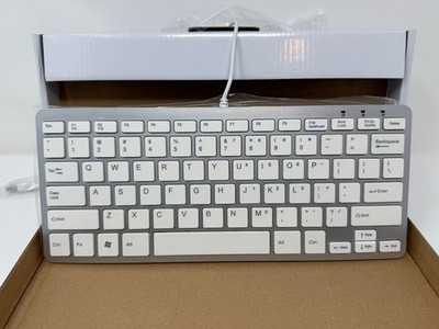 Compact USB Wired Keyboard KB-30-68WT Silver White 78-Key PC Mac New in Box