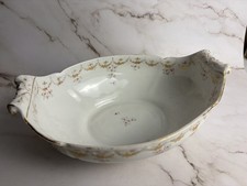 Elite Limoges France Porcelain Floral Bowl Gold Trim curved handles