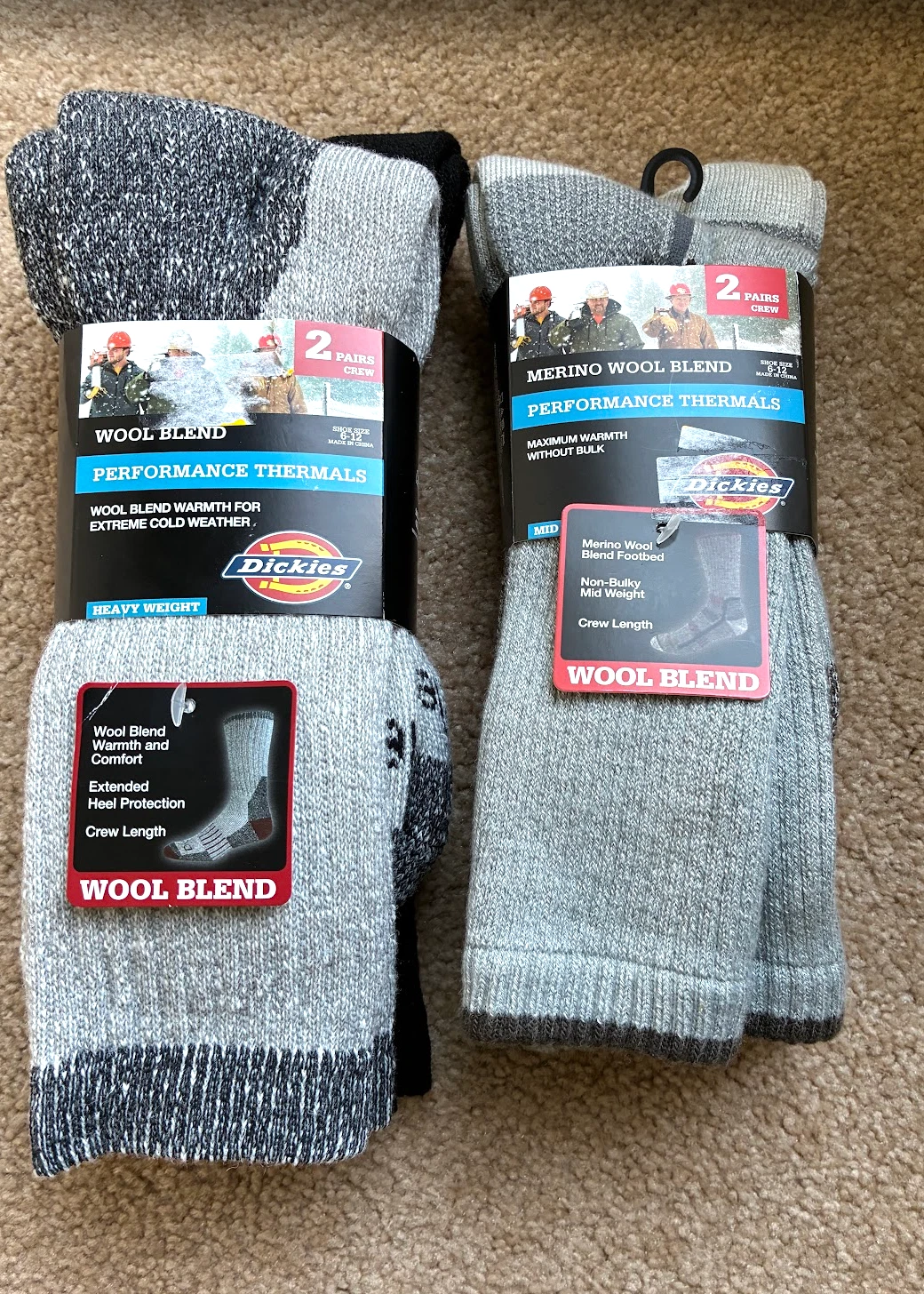 Dickies Wool Blend Socks Perfor Thermals 2 Pairs Crew Navy & Gray Siz 6-12 qty 2