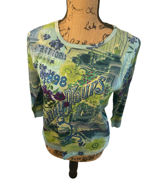 Take Two Clothing Co L Large 100% Cotton Italian Trattoria Sequin 3/4 Sleeve Top