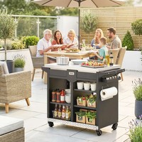 Outsunny Grillwagen 5-Etagen Grilltisch Mit Edelstahl ArbeitsfläChe Regale