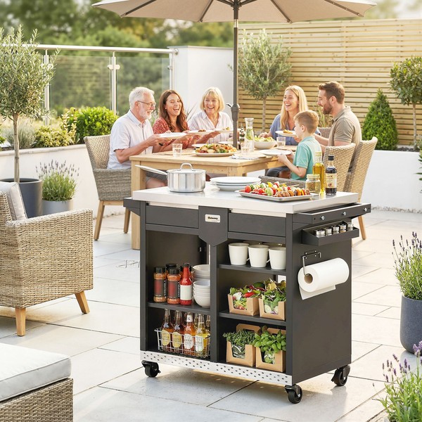 Outsunny Grillwagen 5-Etagen Grilltisch Mit Edelstahl ArbeitsfläChe Regale-image