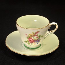 Shelley Cup & Saucer #13257 Mint Green Multicolored w/Gold 1940-1964 Hulmes Rose