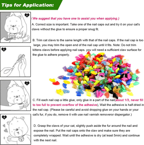 Victhy Cat Nail Caps with Adhesive Glue & Applicator (10 Colors) 100-Pieces - Picture 4 of 6