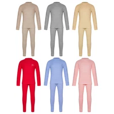 Kids Thermal Underwear Set Boys Girls Long Base Layer Round Neck Top with Pants