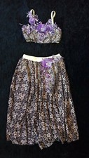 Long 2-Piece Stunning Earthy Purple Floral Dance Costume Dress Child-Teen Solo