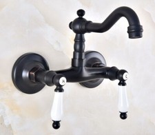 Oil Rubbed Bronze Wall Mounted Bathroom Tub Sink Swivel Faucet Mixer Tap