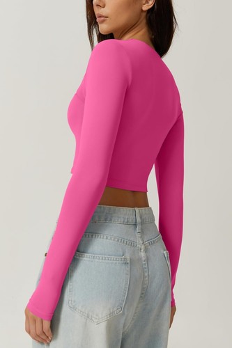 Women's Sexy Square Neck Crop Top Long Sleeve Slim Fit Cropped T Shirts - Picture 23 of 67