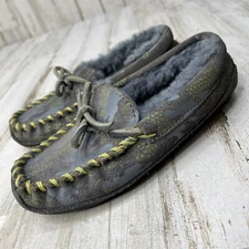 Kid's LL Bean Wicked Good Slippers Sz 10 Gray Yellow moccasins children's shoes