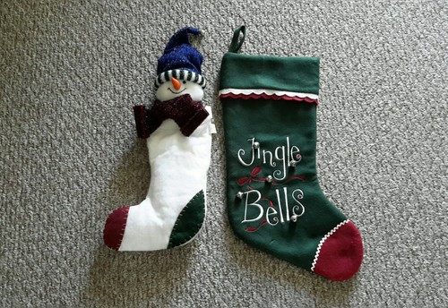Hanging Snowman Stocking w/A Carrot Looking Nose + Jingle Bells Stocking w/Bells - Picture 7 of 7