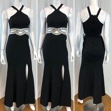 NWT Xtraordinary 1 Embellished Rhinestone Cut Out Slit Maxi Dress Formal Gown XS