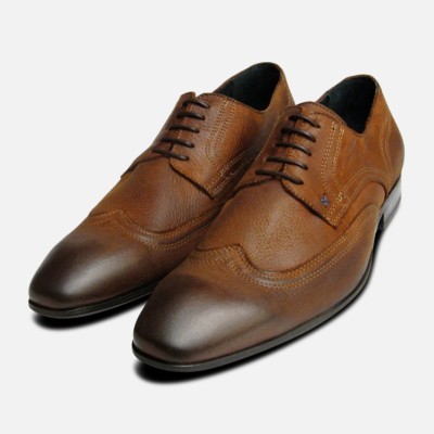 Hellbraune wachsartige Nubuk-Schnürschuhe für Herren von Designermarke Exceed