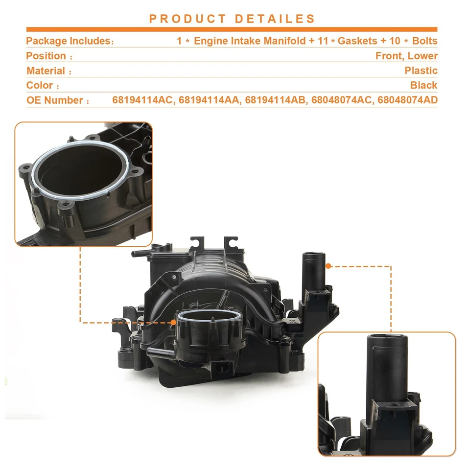 Intake Manifold w/bolt & seal for 09-21 Dodge Ram 1500 2500 3500 Chrysler Aspen — 第 2/4 张图片