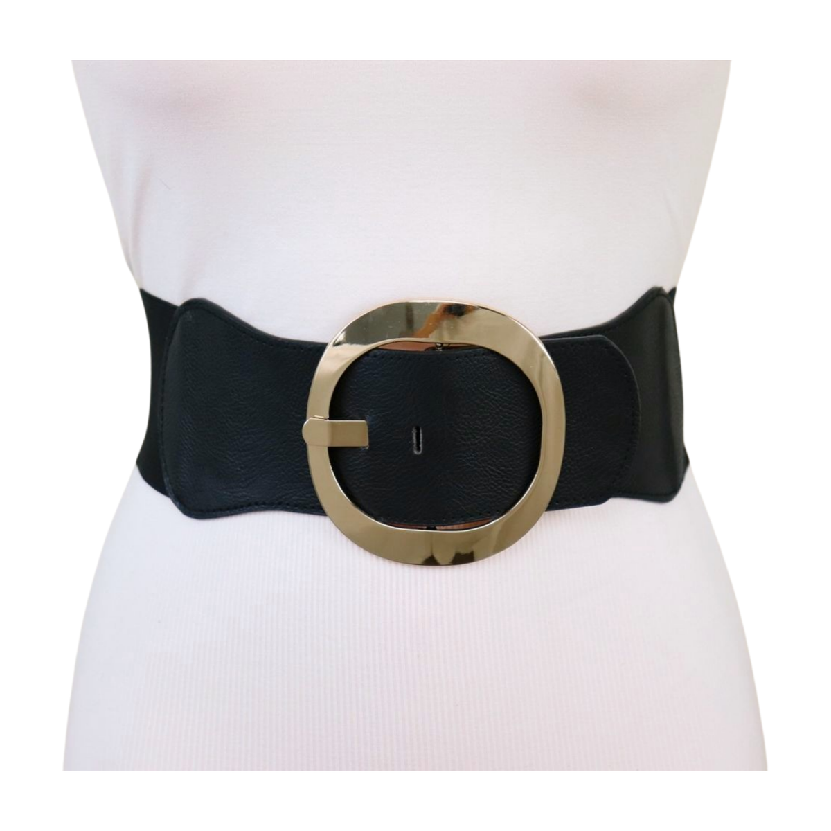 8468 Women Leather Belt With Gold Buckle Fashion Ladies Waist Big Gold Buckle Corset Belt | Womens Black Leather main image 4