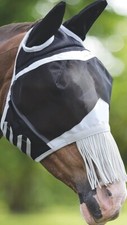 Fine Mesh Horse Equine Fly Mask Black with Ears & Nose UV Protection Full Horse