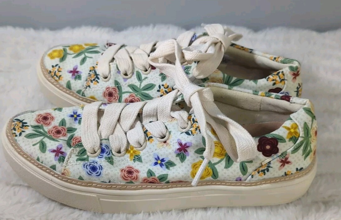 TOMS Alex Floral Lace Up  Womens Off White Sneakers Casual Shoes sz 6.5 thumbnail 3