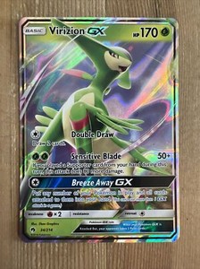 Virizion GX ULTRA RARE 34/214 Lost Thunder Pokemon card TCG NM Holo 2018